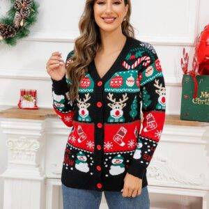 Christmas Snowman Elk Long Sleeve Cardigan