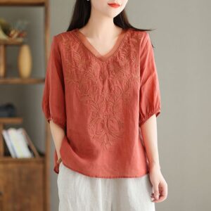 Women's Summer V-Neck Mid-Sleeve Shirt